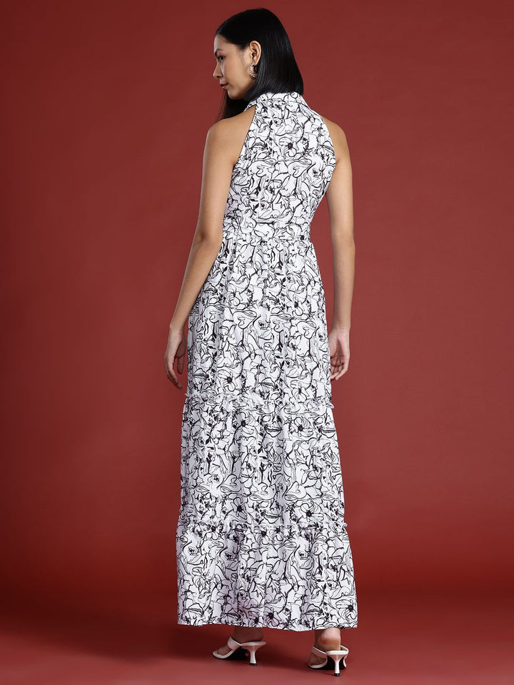all about you Abstract Printed Tiered Tie-Up Maxi Dress