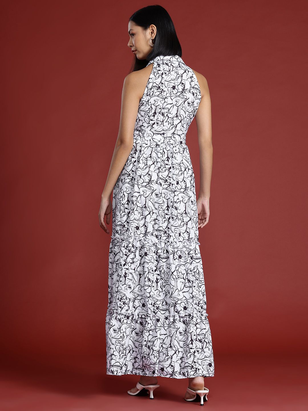 all about you Abstract Printed Tiered Tie-Up Maxi Dress