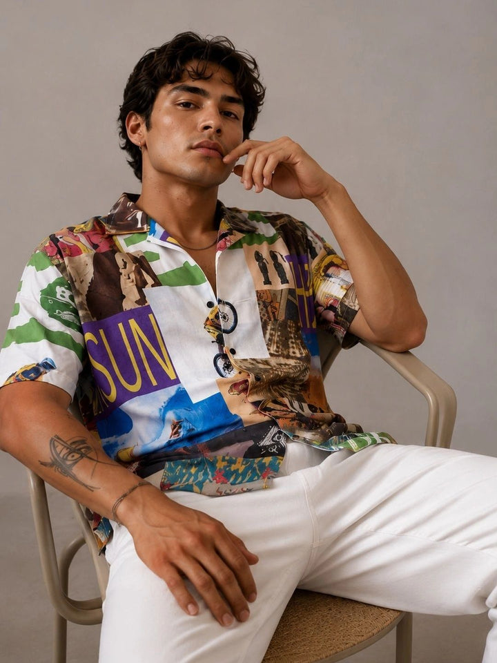 Baju Kasual Kolar Spread Bercetak Grafik Eszett