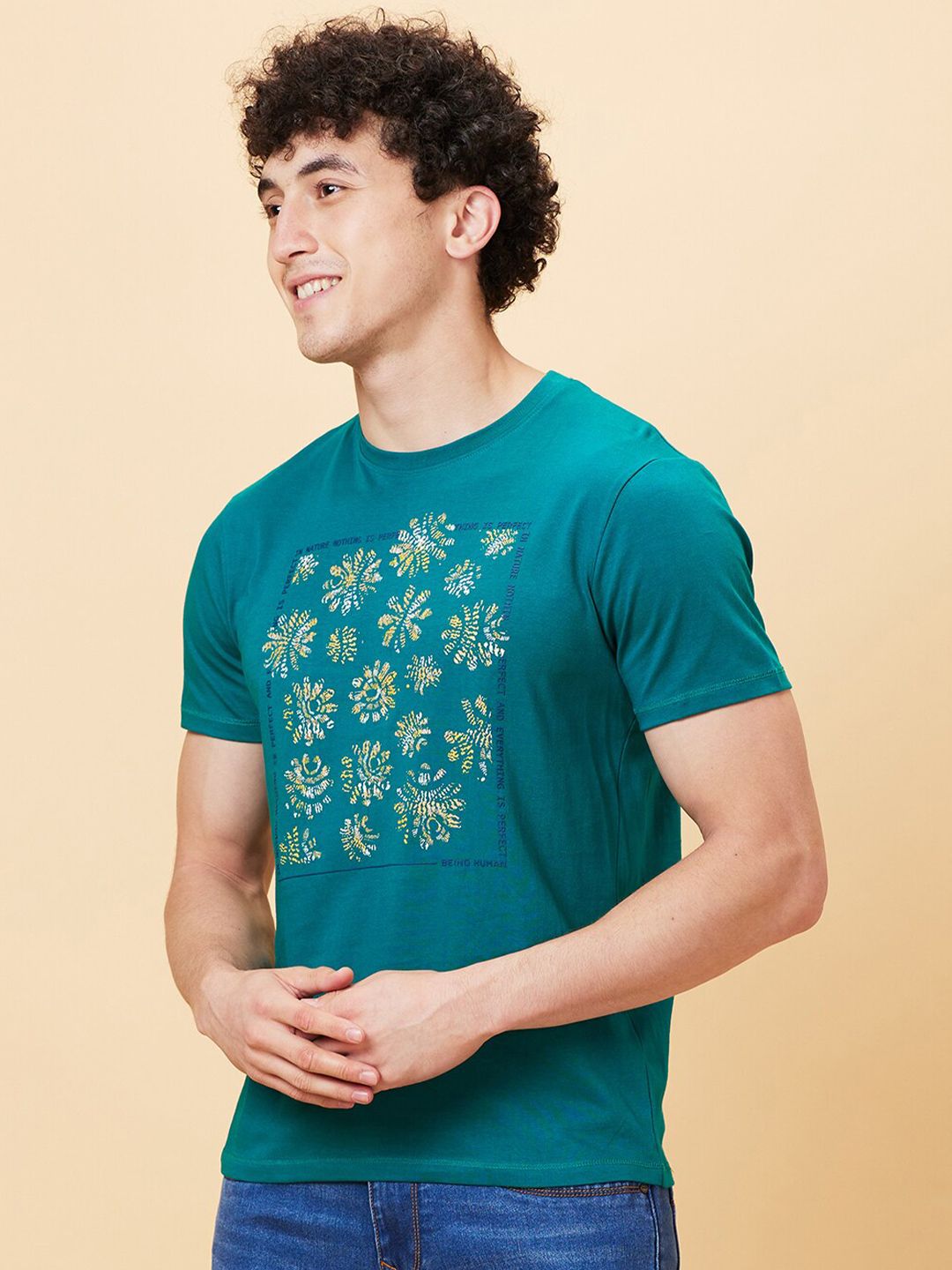 Being Human Floral Printed Round Neck Short Sleeves Slim Fit T-shirt