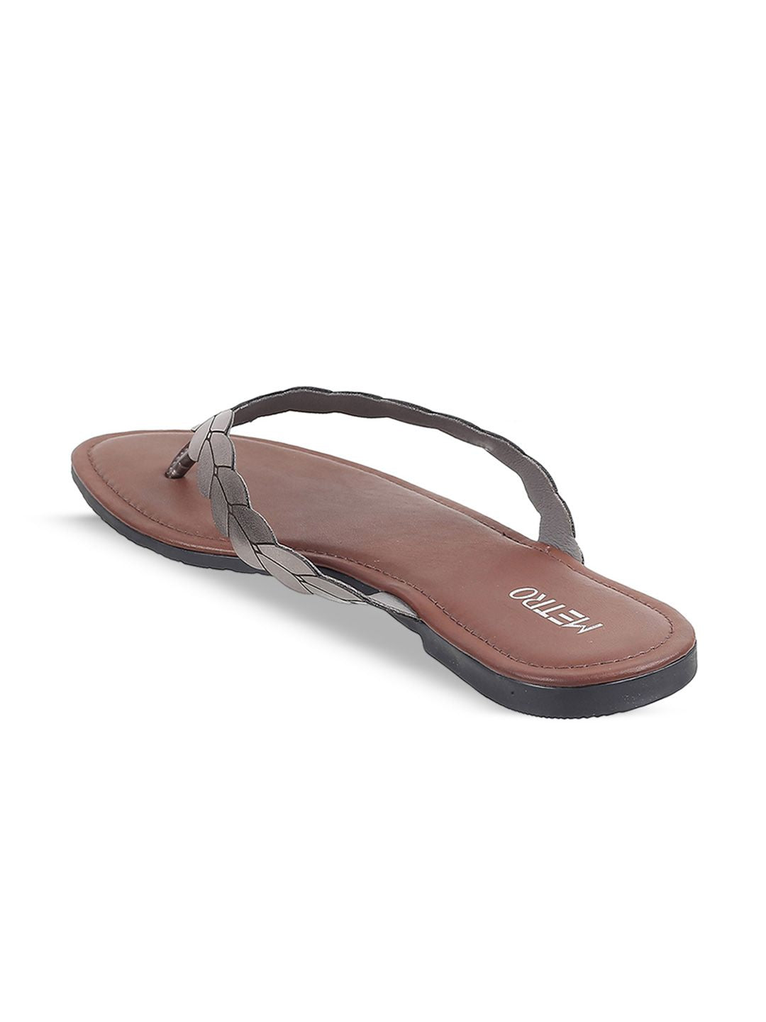 Metro Women Grey Solid Open Toe Flats
