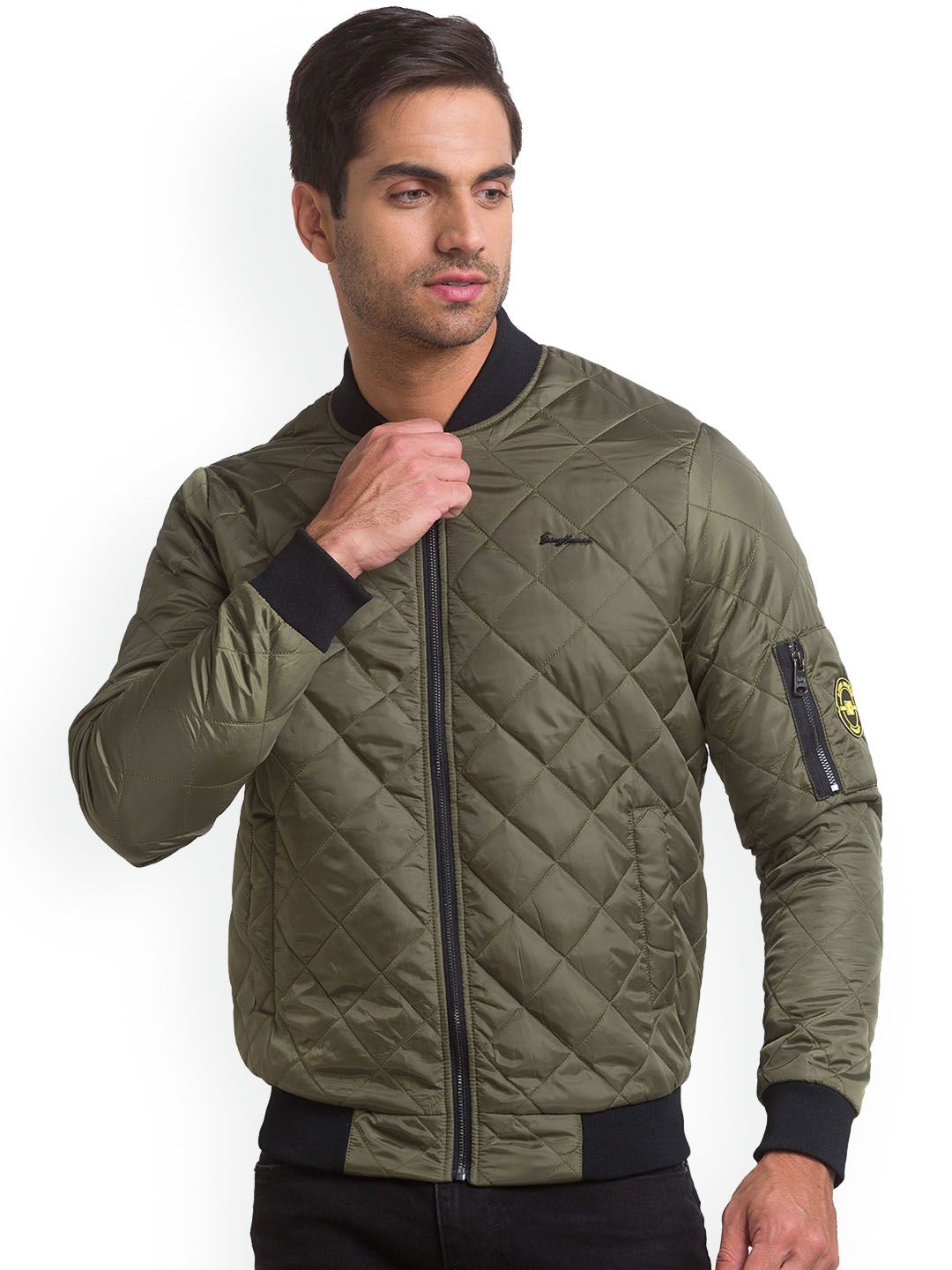 Being Human Men Olive Green Solid Quilted Jacket