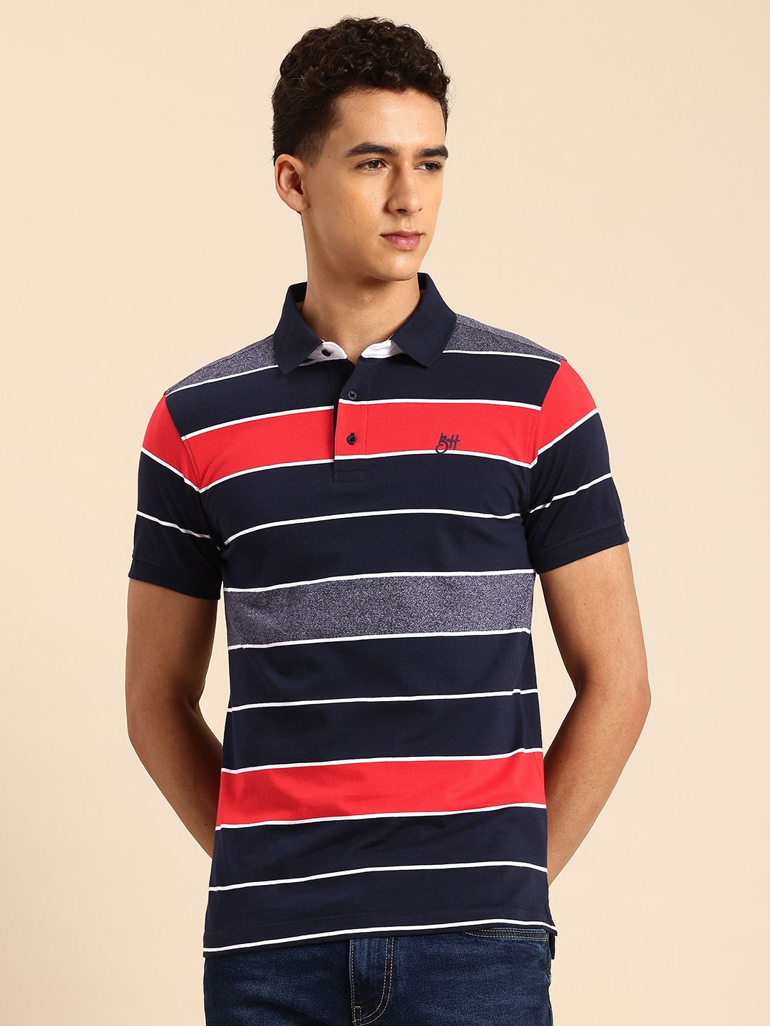 Being Human Striped Polo Collar T-shirt