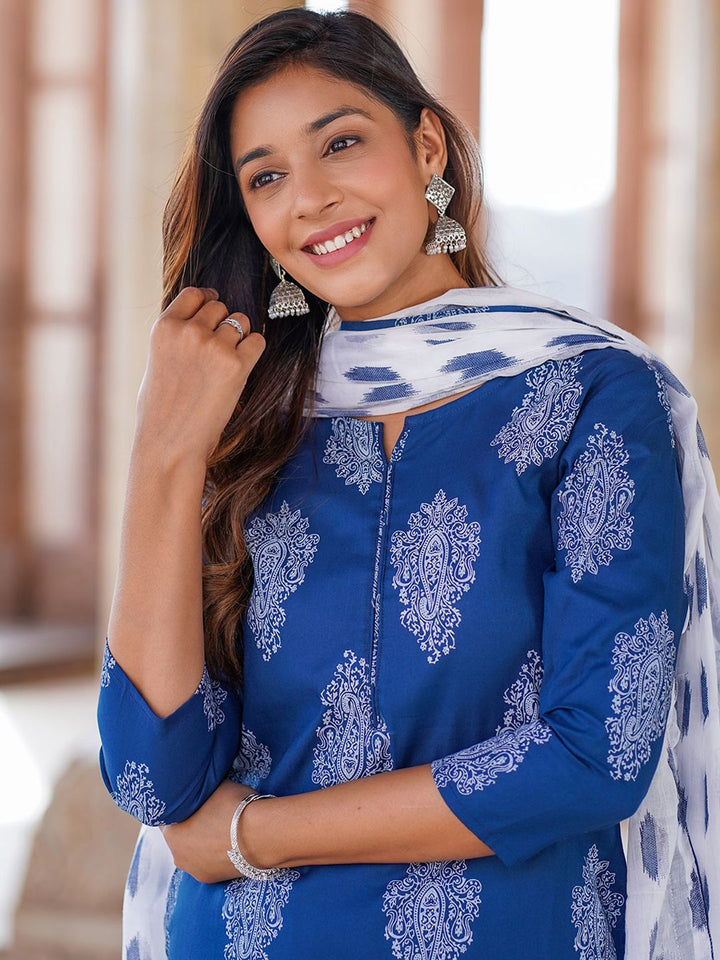 KALINI Paisley Printed Straight Kurta With Trousers & Dupatta