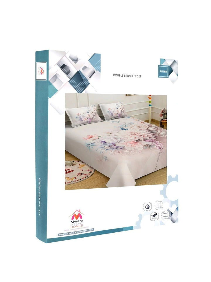 Myntra Elegant Homes Bunga-bunga Berbilang Warna 400 TC Cadar King dengan 2 Sarung Bantal