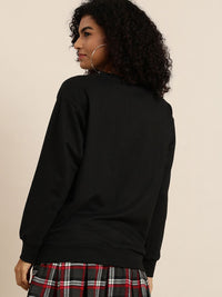 DILLINGER Women Black Typographic Oversized Sweatshirt