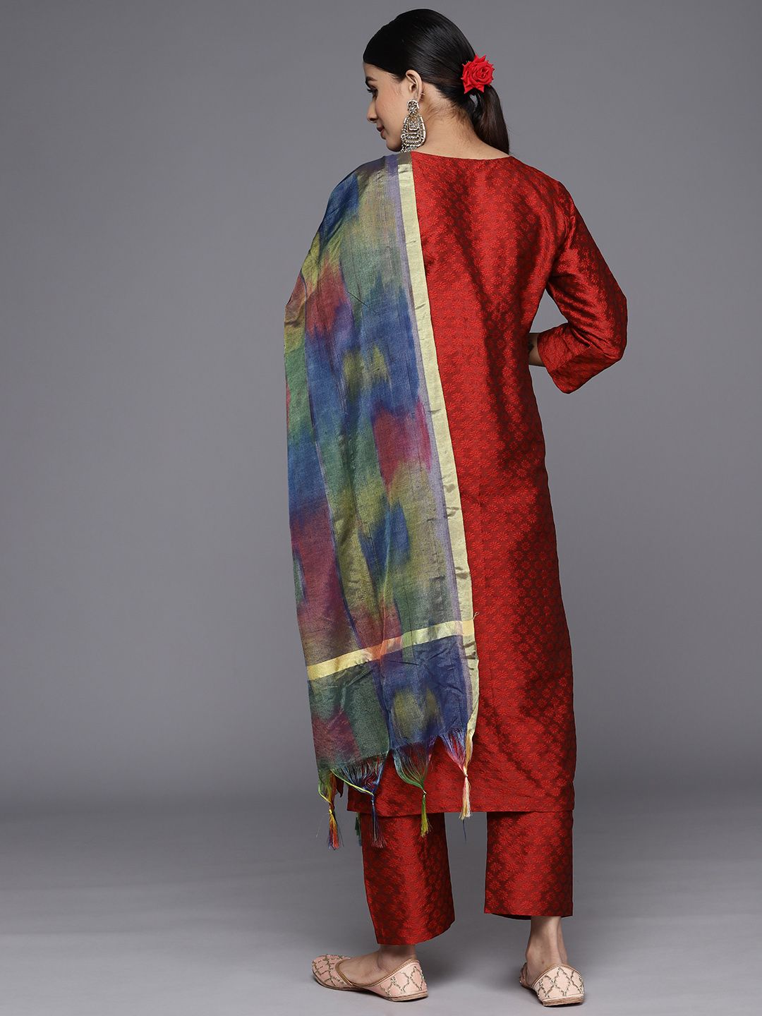 Varanga Yoke Design Regular Thread Work Kurta with Trousers & With Dupatta