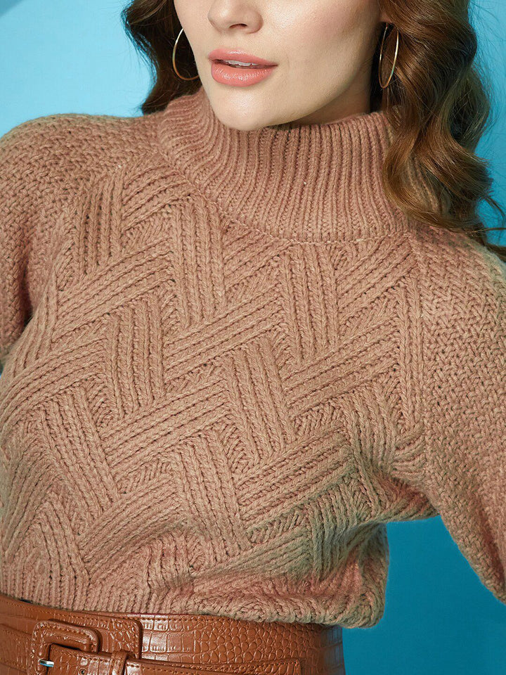 STREET 9 Self Design Turtle Neck Acrylic Pullover