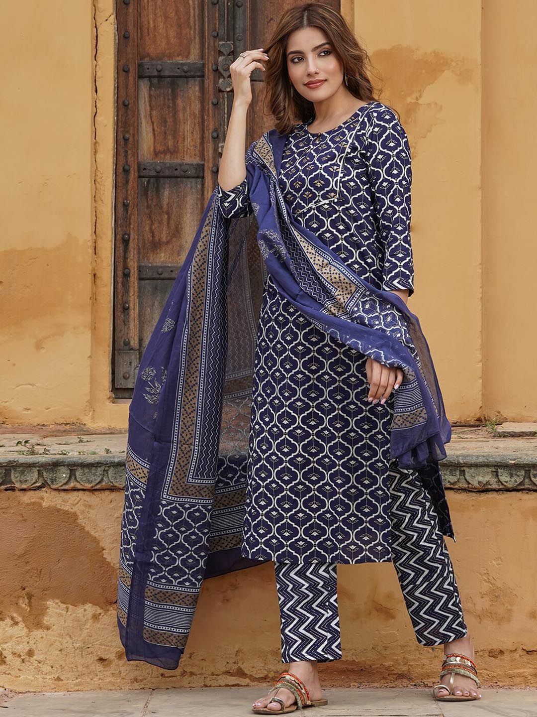 KALINI Printed Gotta Patti Kurta With Trousers & Dupatta