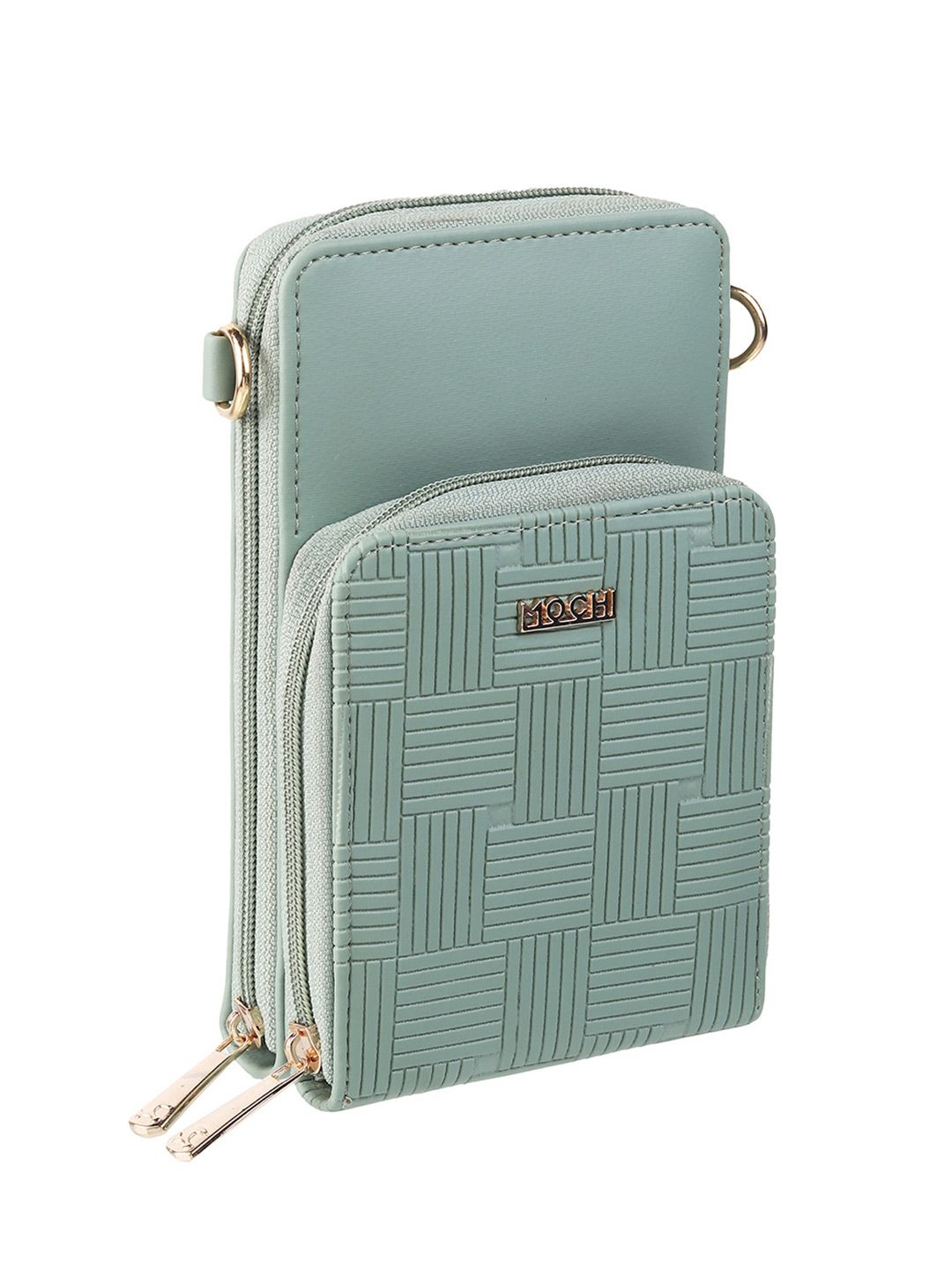 Mochi Women Green & Gold-Toned Geometric Zip Around Wallet