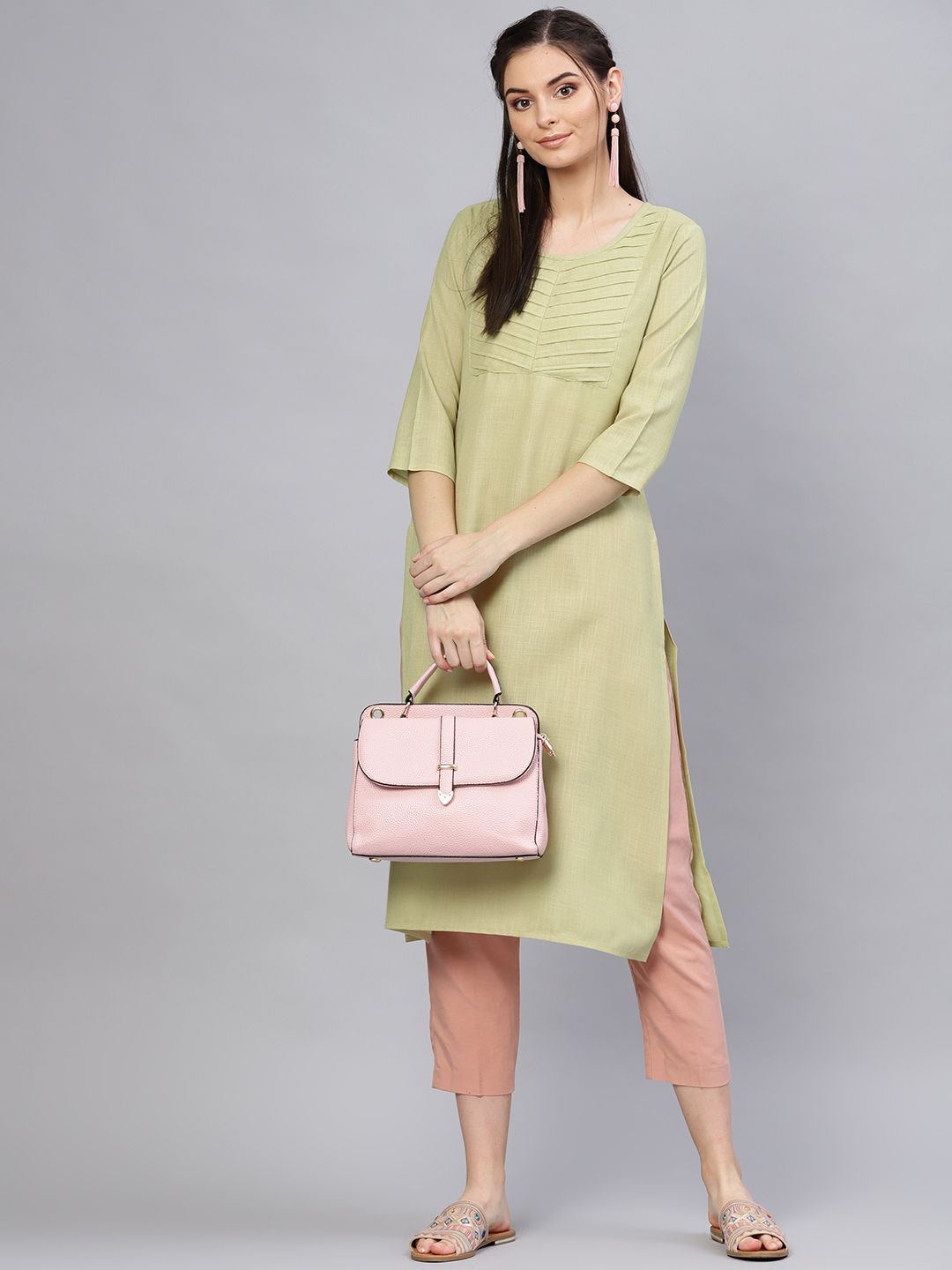 SOJANYA Kurta Lurus Pepejal Hijau Wanita