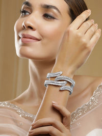 Rubans Set of 2 Rhodium Plated AD & Cubic Zirconia Studded Premium Bangles