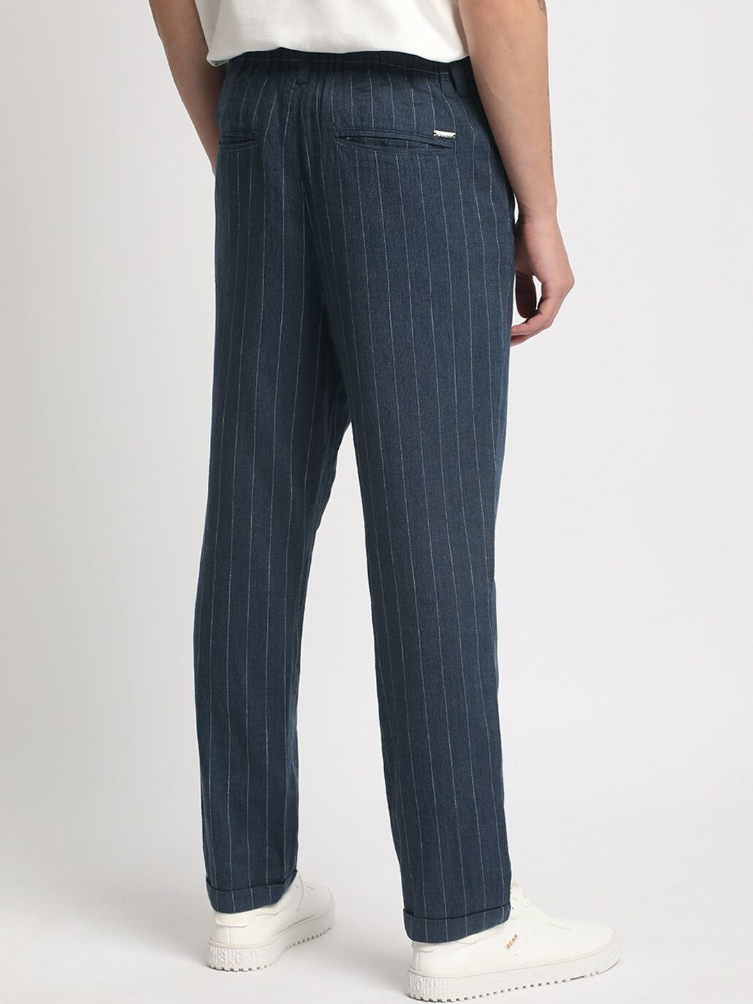 THE BEAR HOUSE Men Striped Tapered Fit Pleated Trousers