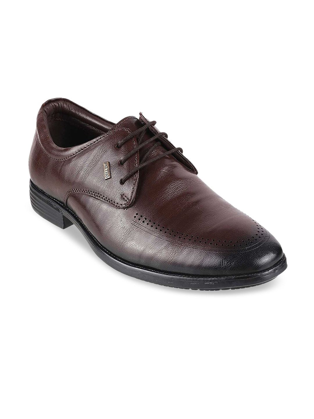 Mochi Men Brown Solid Leather Formal Derbys