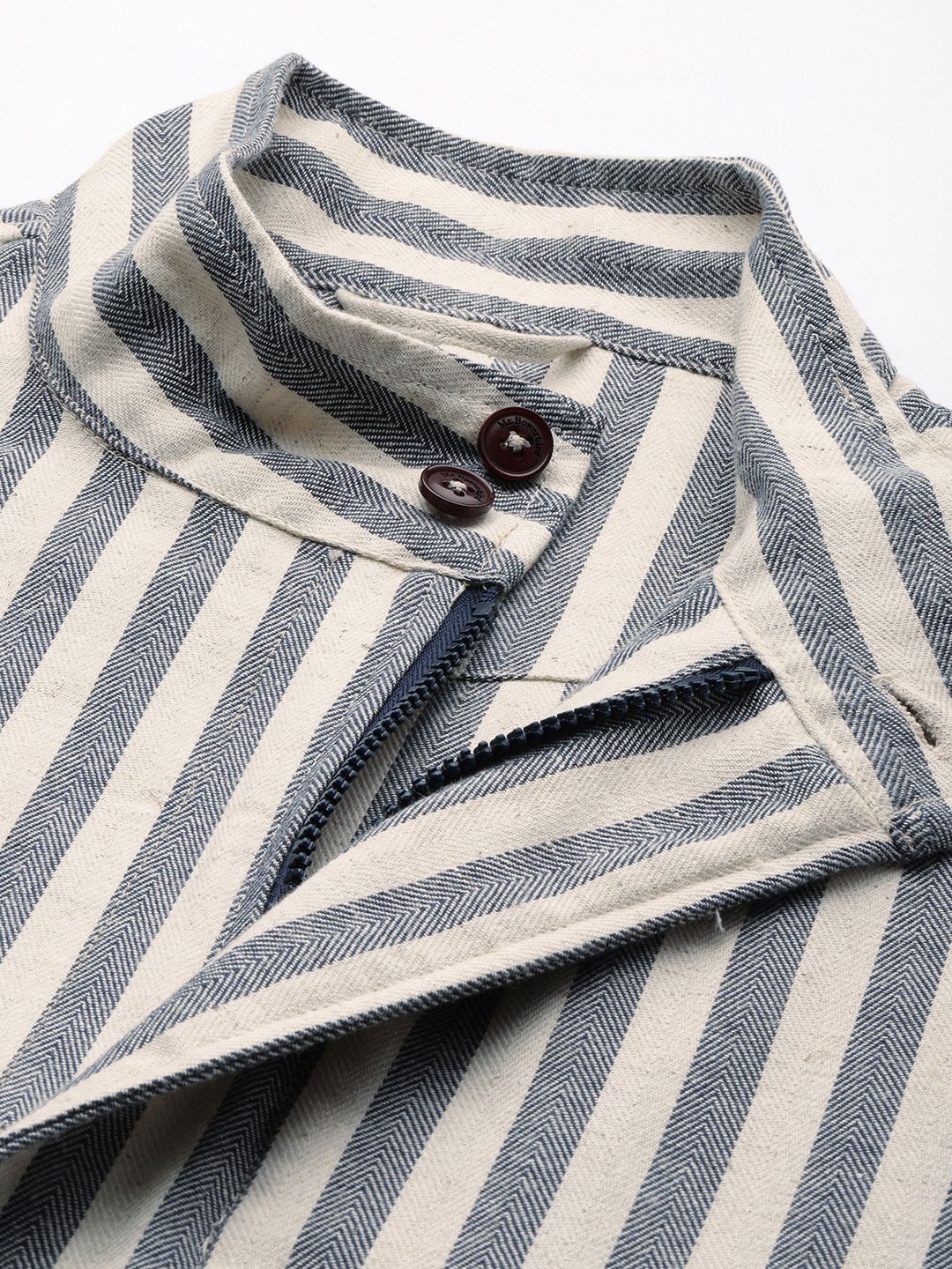 Mr Bowerbird Men Off White Navy Blue Striped Tailored Jacket