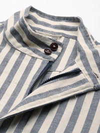 Mr Bowerbird Men Off White Navy Blue Striped Tailored Jacket