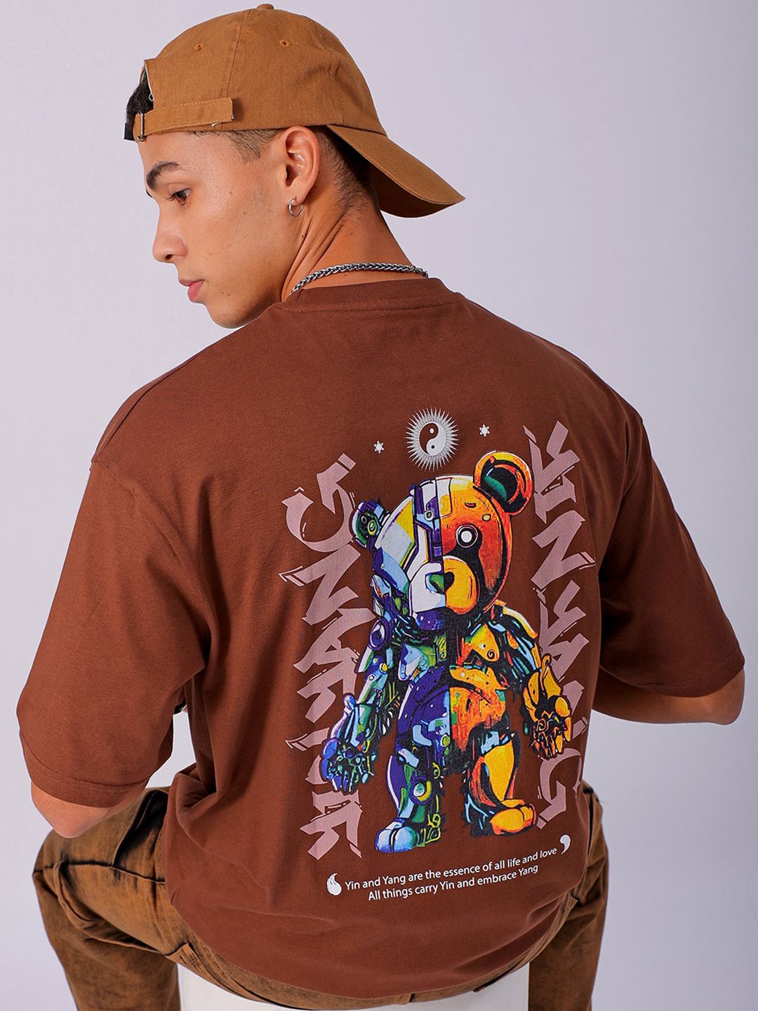The Indian Garage Co Men Back Printed Boxy Oversized Round Neck T-shirt
