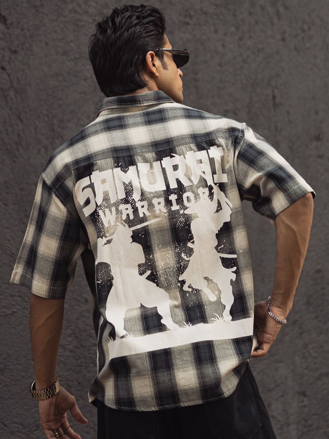 Powerlook India Slim Tartan Checked Drop-Shoulder Sleeves Cotton Oversized Shirt