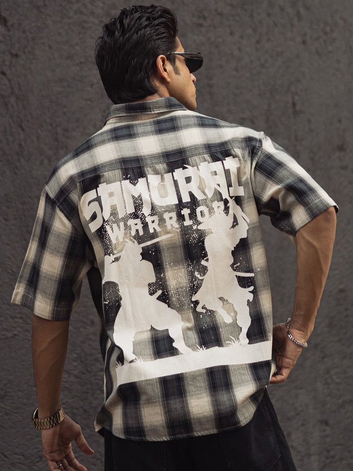 Powerlook India Slim Tartan Checked Drop-Shoulder Sleeves Cotton Oversized Shirt