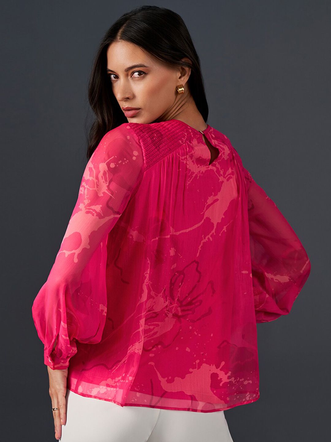 AND Floral Printed Gathered Detail Top