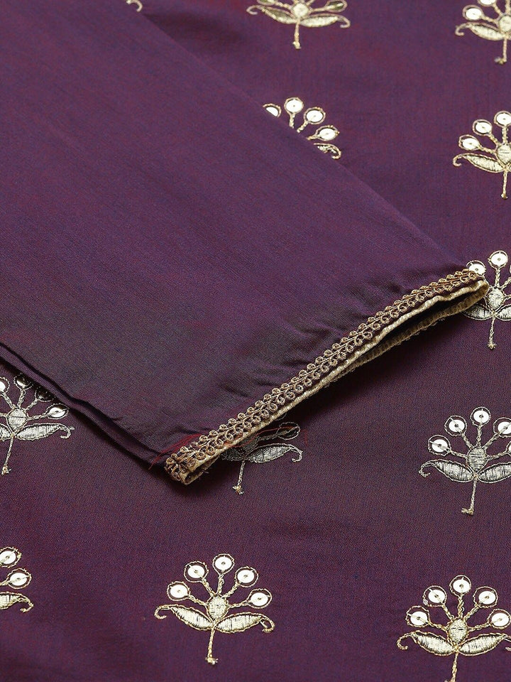 AURELIA Women Purple Floral Thread Work Kurta