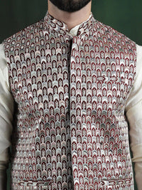 SOJANYA Jaket Nehru Tenunan Geometri Lelaki
