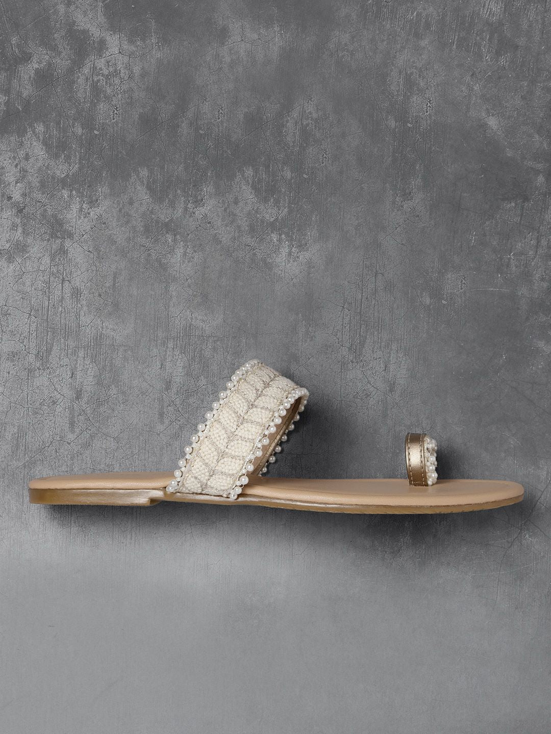 Anouk Women Off-White Woven Design One Toe Flats