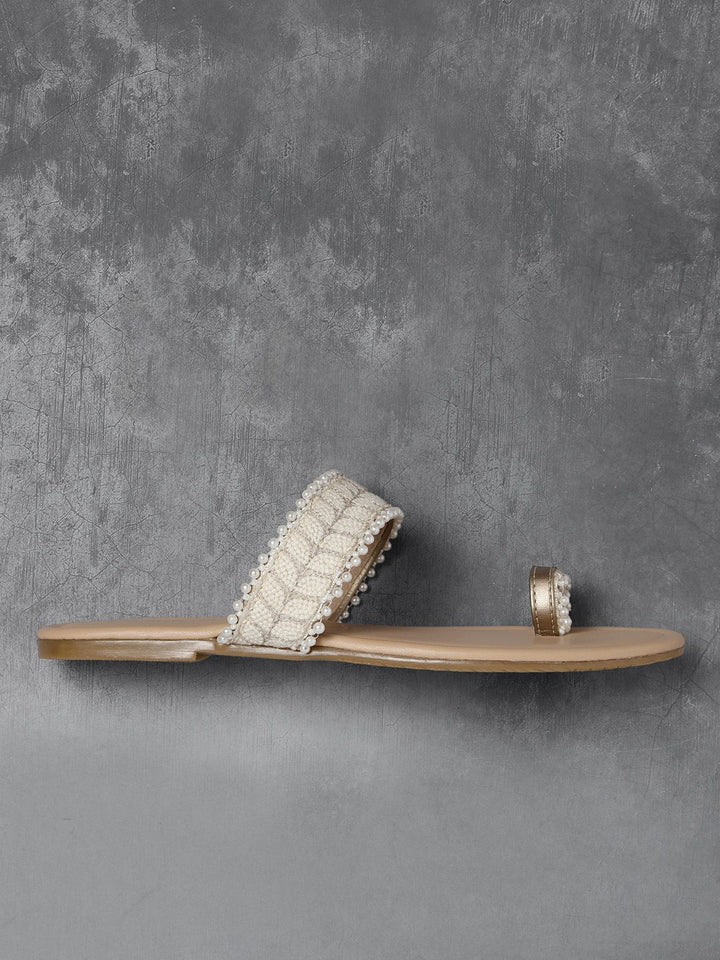 Anouk Women Off-White Woven Design One Toe Flats