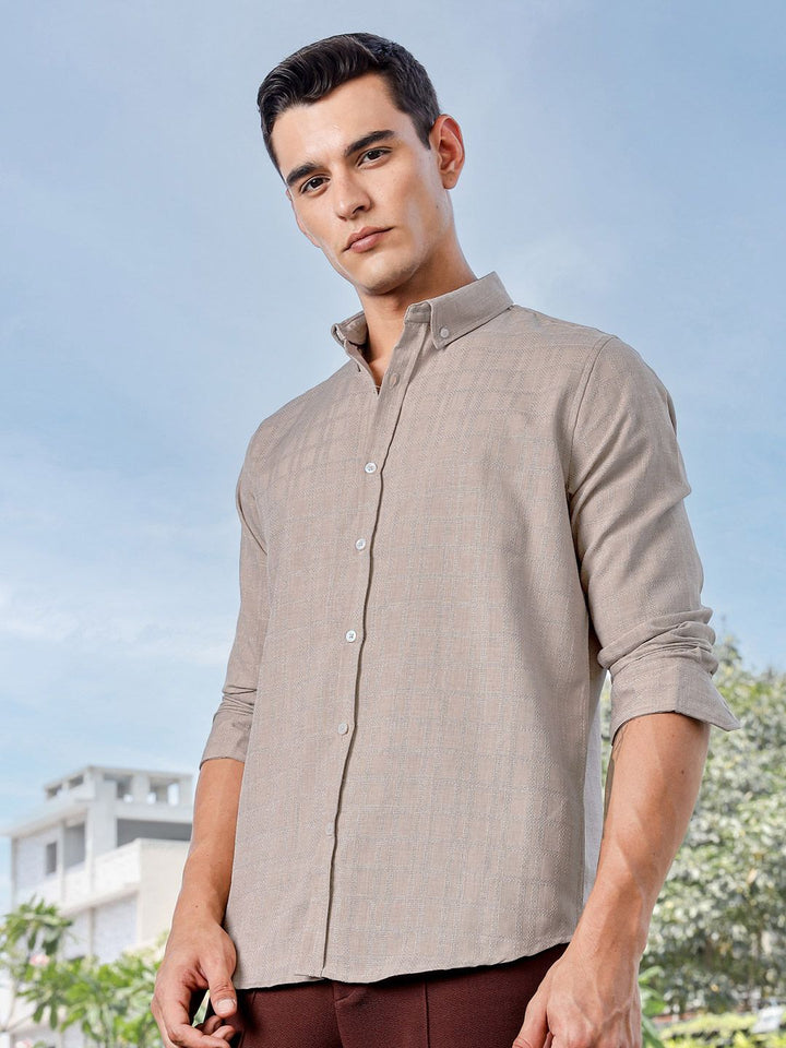 Thomas Scott Men Premium Fit Button-Down Collar Textured Casual Shirt