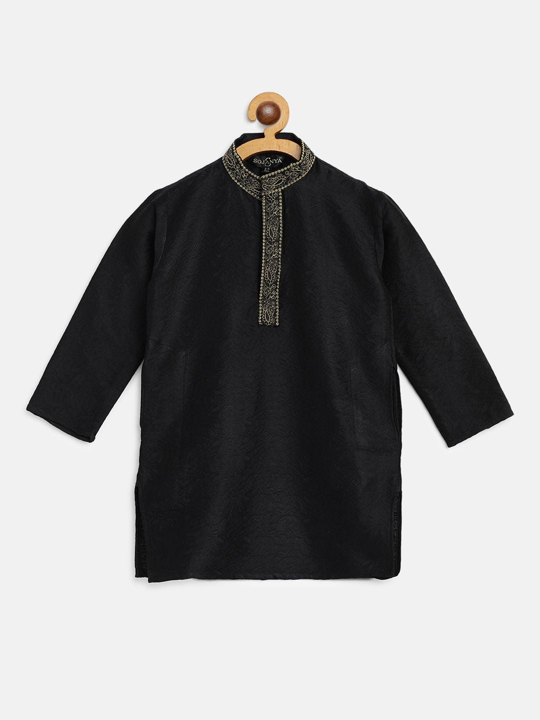 SOJANYA Boys Black Paisley Embroidered Thread Work Straight Kurta