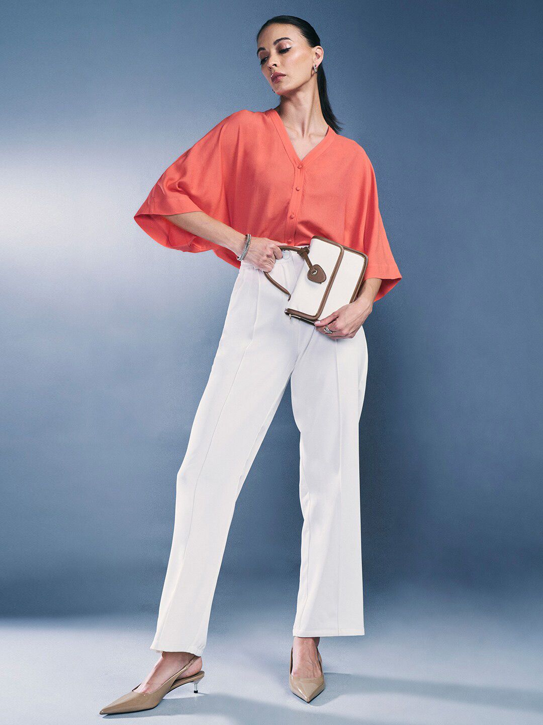 AND V-Neck Kimono Sleeves Shirt Style Top
