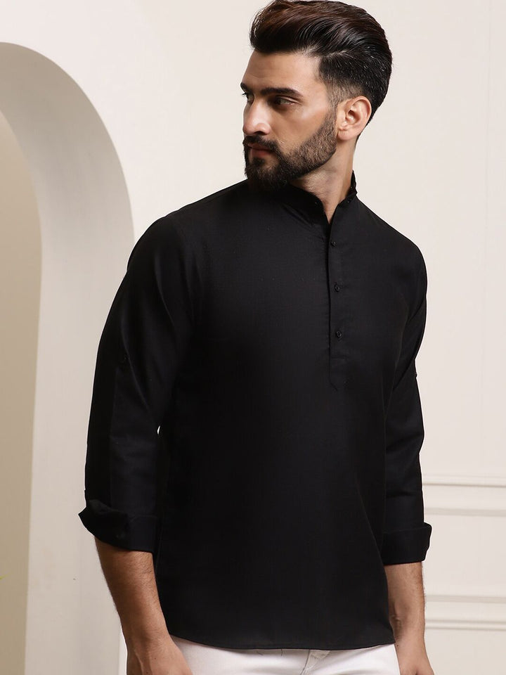 SOJANYA Lengan Roll-Up Kolar Band Kurta Lurus