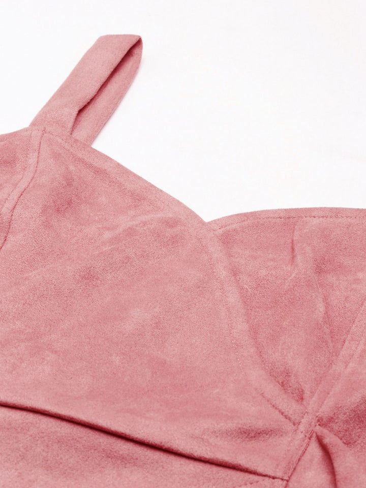 Athena Pink Solid Soulder Straps Wrap Top