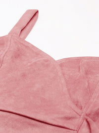 Athena Pink Solid Soulder Straps Wrap Top