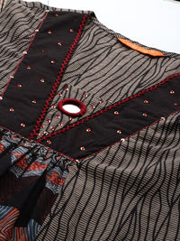 Indo Era Printed Panelled Sequinned Pure Cotton A-Line Kurta with Trousers