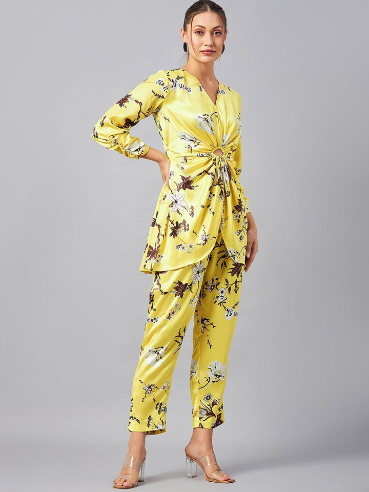 Antheaa Floral Printed V-Neck Tunic With Trousers Co-Ords