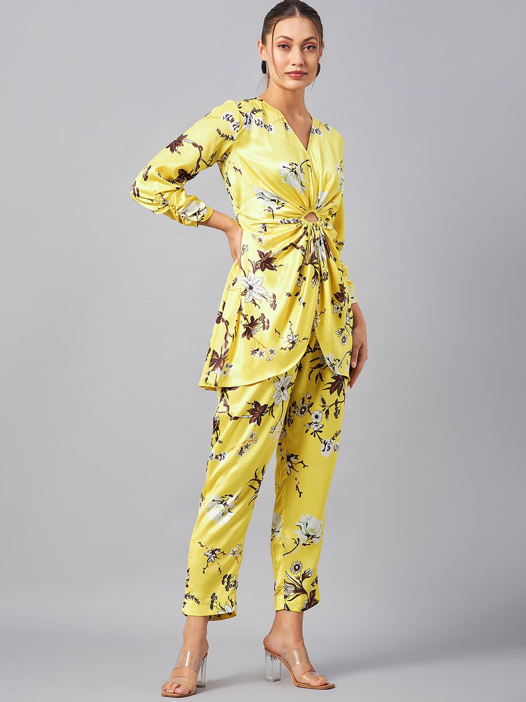 Antheaa Floral Printed V-Neck Tunic With Trousers Co-Ords