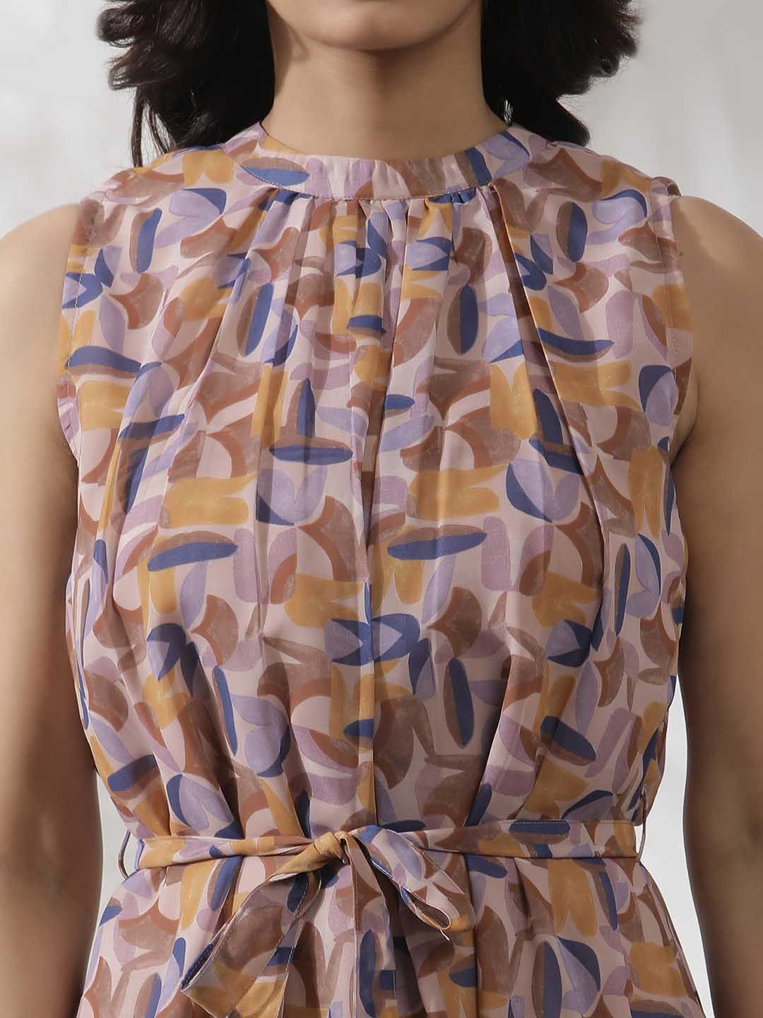 W Abstract Printed Sleeveless A-Line Midi Dress