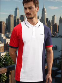 ADRO Colourblocked Polo Collar Lengan Pendek Kapas Tulen T-shirt Biasa