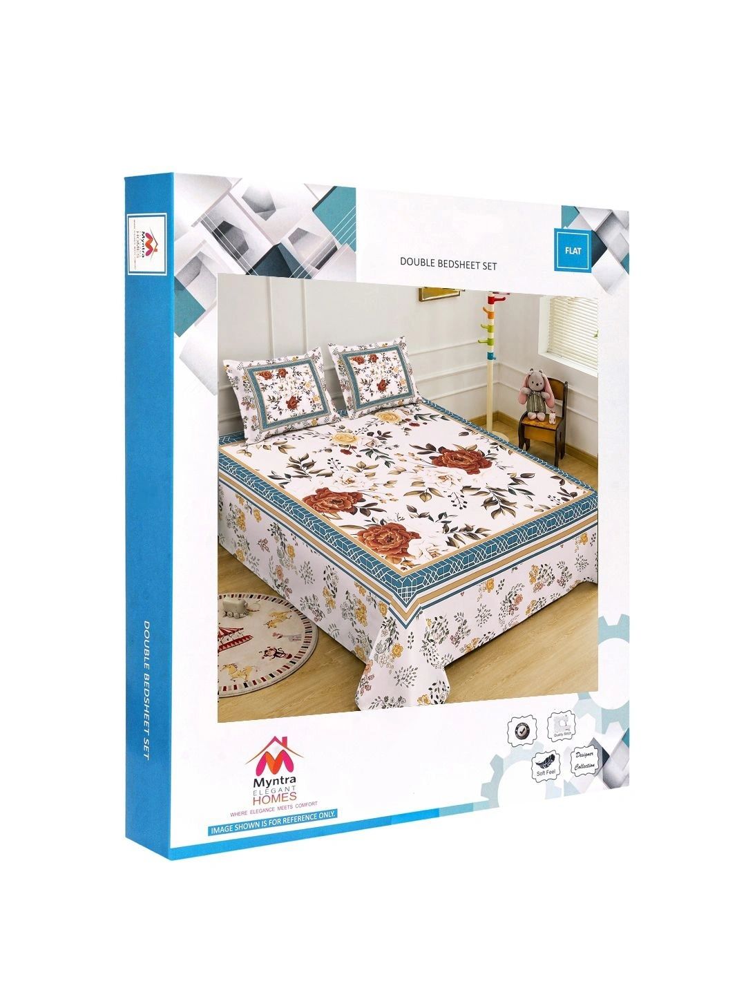 Myntra Elegant Homes White & Red Floral 400 TC King Bedsheet with 2 Pillow Covers
