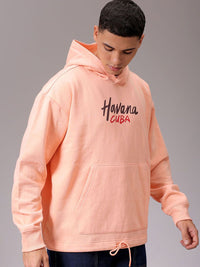 The Indian Garage Co Men Peach Printed Long Sleeves Pullover Hooded Neck Sweatshirt