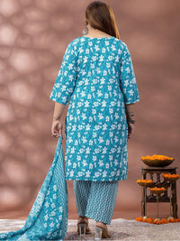 Mamicha Floral Printed V-Neck Tread Work Kurta Dengan Palazzo & Dupatta