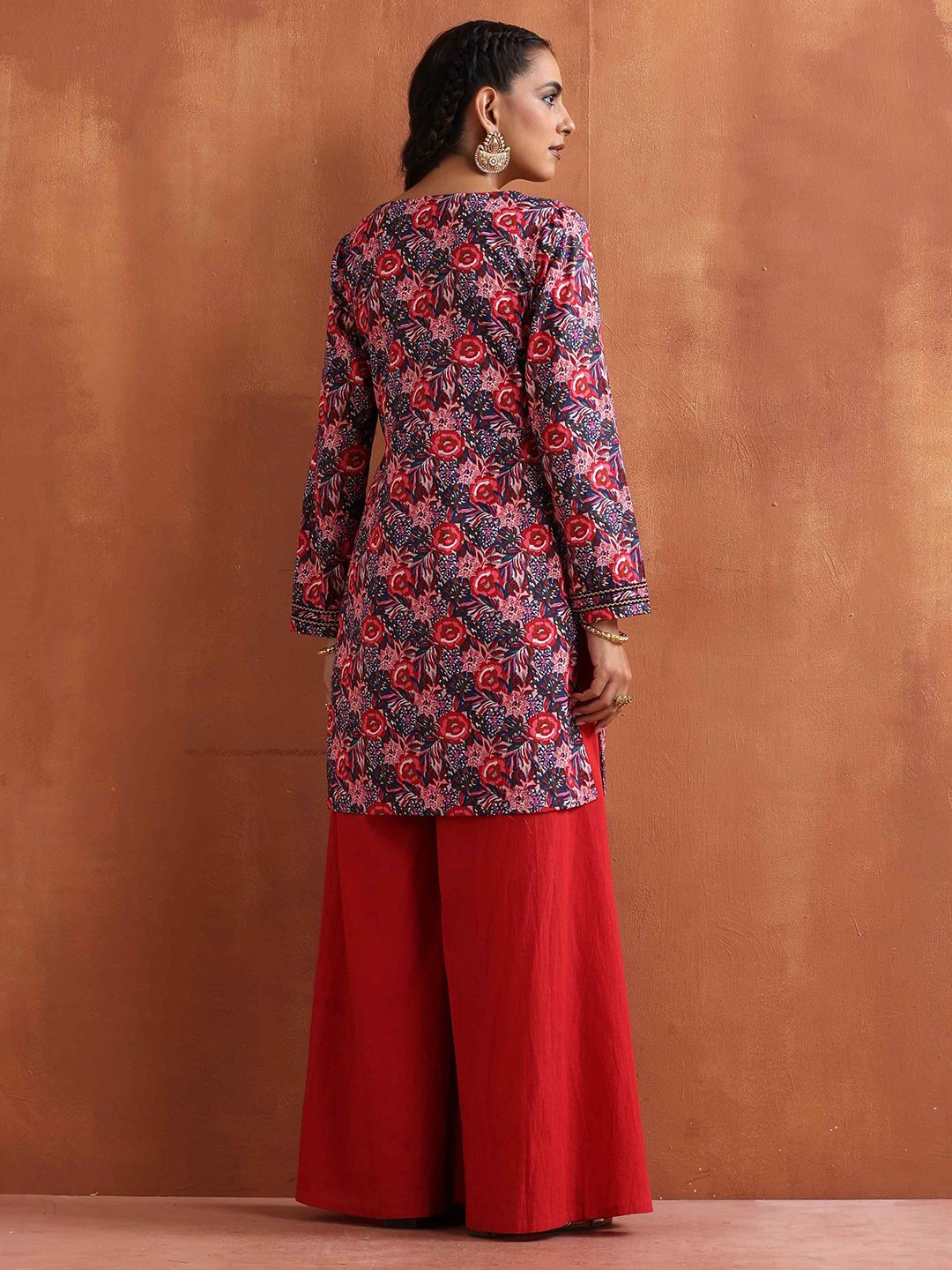 trueBrowns Ethnic Motifs Printed Straight Pure Cotton Kurta with Sharara