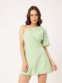 DressBerry Trendy Luxe One Shoulder Gathered A-Line Mini Dress