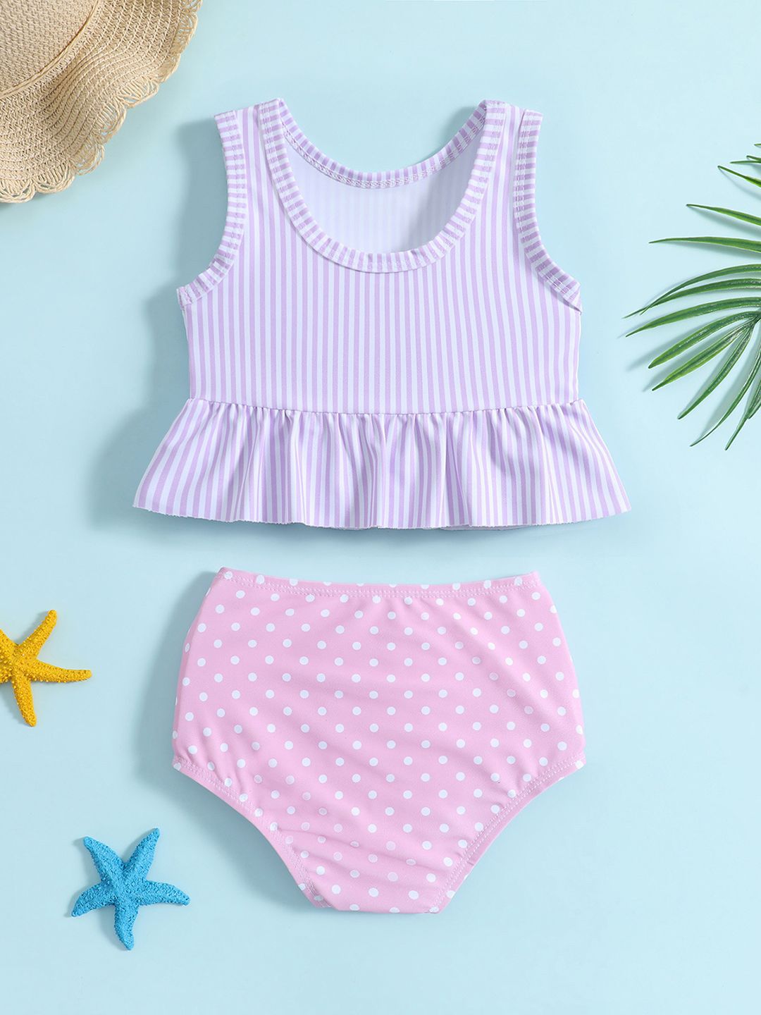 YK Girls Striped Top & Briefs Swim Set