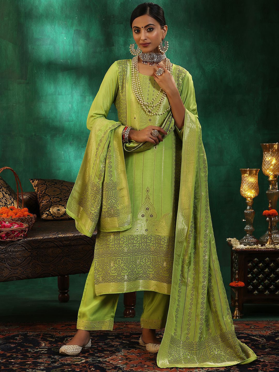 Libas Women Ethnic Motifs Regular Kurta with Trousers & With Dupatta