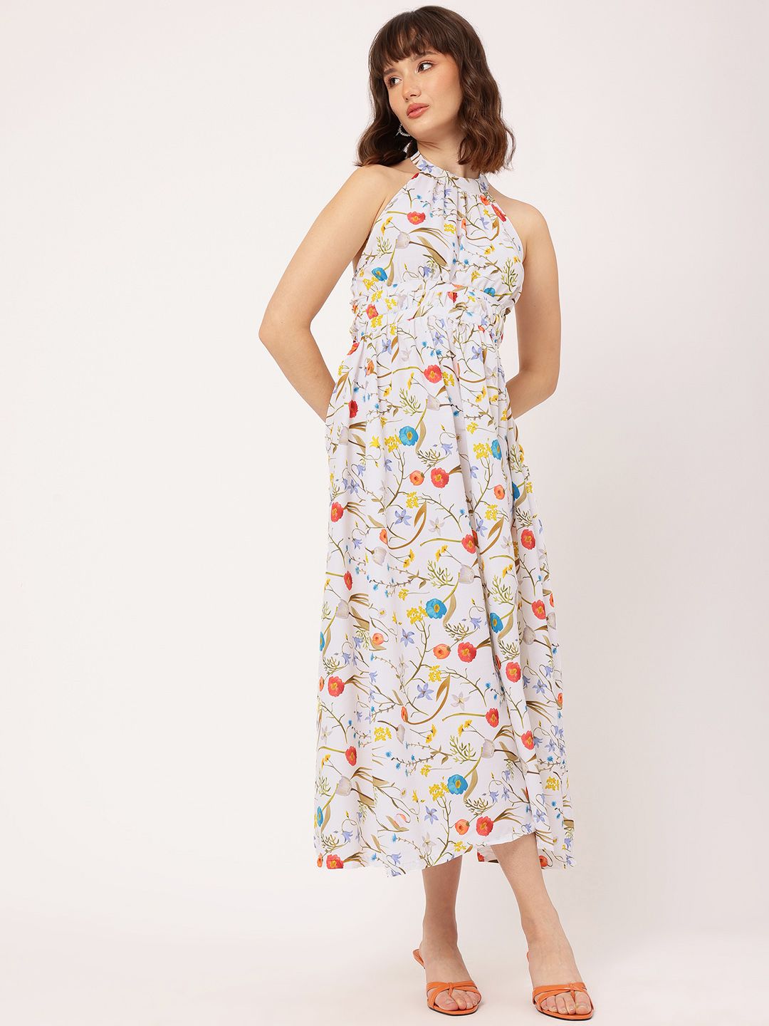 DressBerry Always Adorable Floral Printed Fit & Flare Open Back Midi Dress