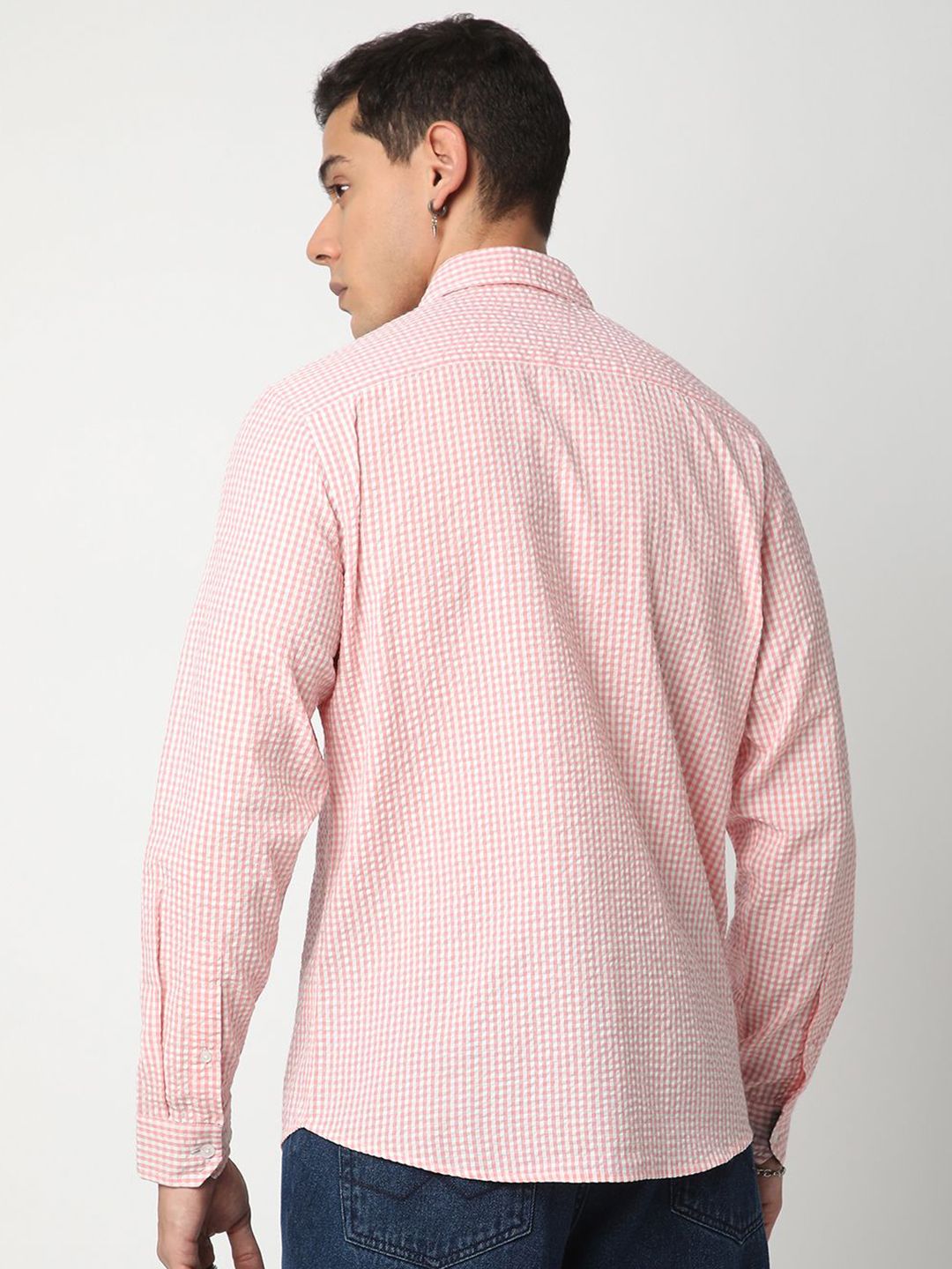 VASTRADO Men Classic Spread Collar Gingham Checked Cotton Slim Fit Casual Shirt