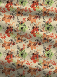 MYTRIDENT Flora Orange Moments Flat 120TC Queen Pure Cotton 1 Bedsheet with 2 Pillow Covers