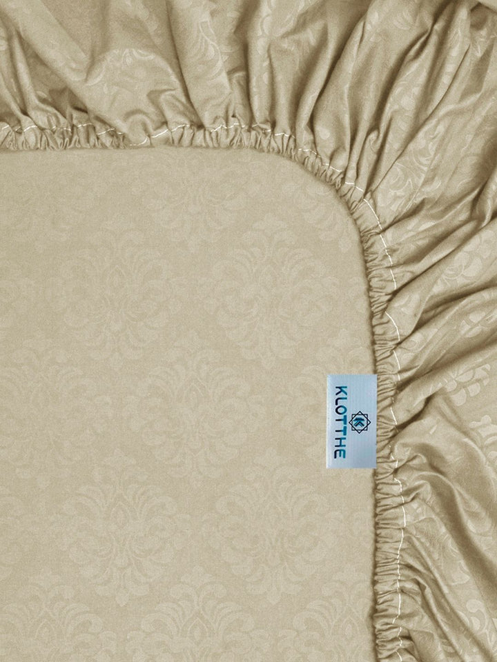 KLOTTHE Beige Printed 300 TC Single Bedsheets With 1 Pillow Covers